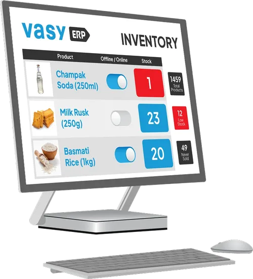 Software screen showcasing synchronisation of online and offline inventory with centralised status report