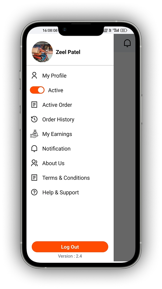 Restaurant Delivery Driver Mobile App Interface