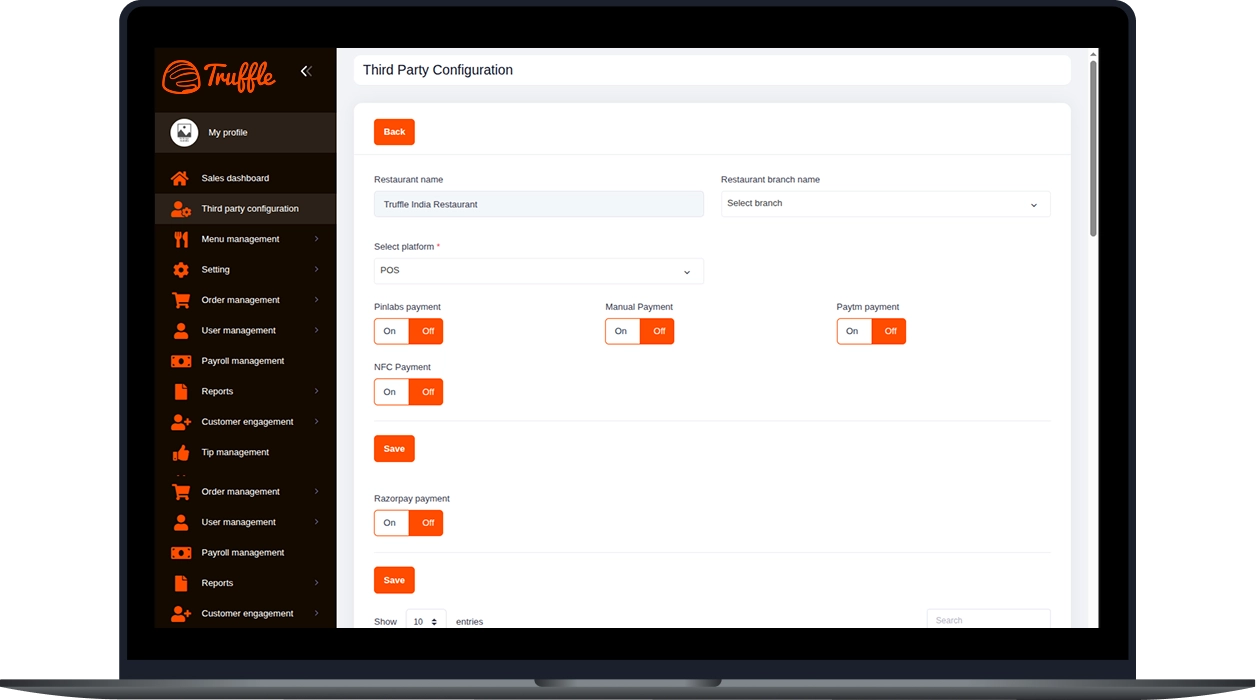 Payment gateway management dashboard