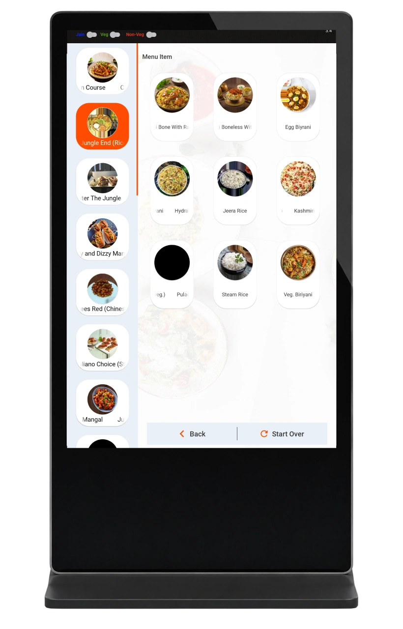 Self-order kiosk menu