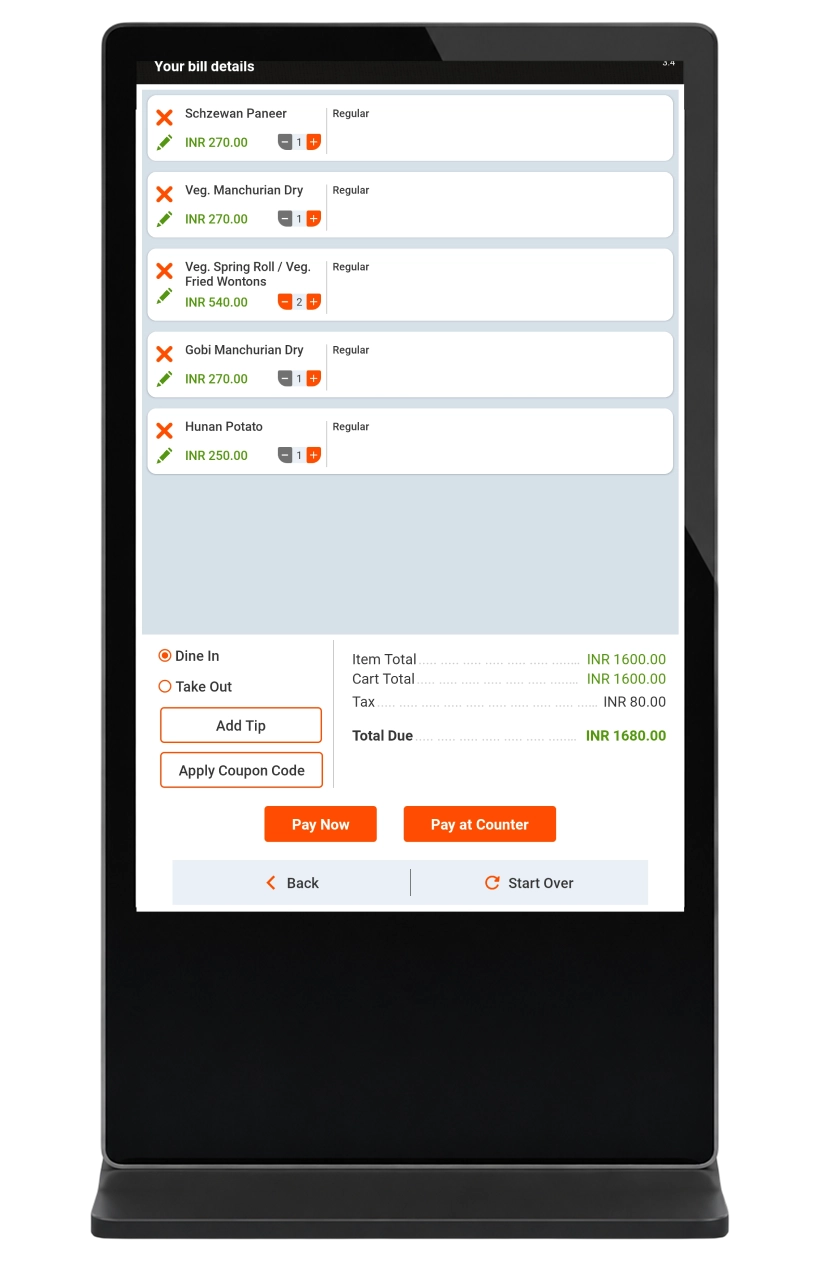 Digital restaurant menu
