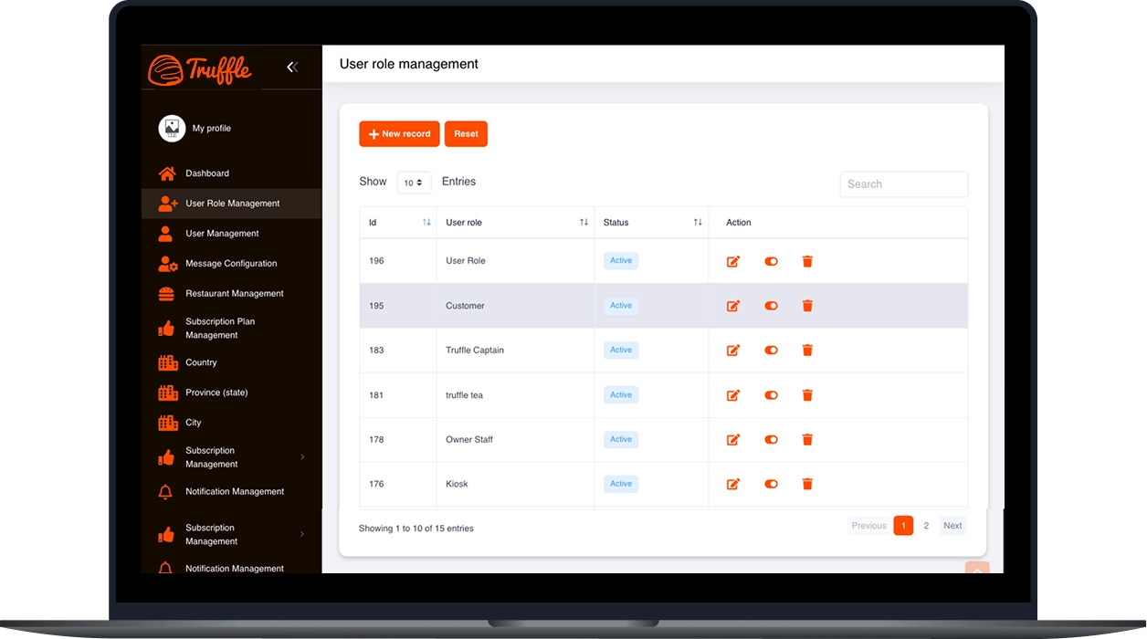 User role management panel