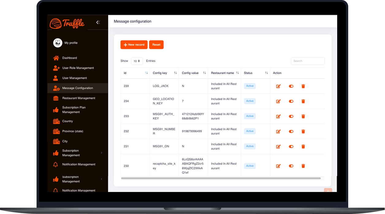 Message configuration panel